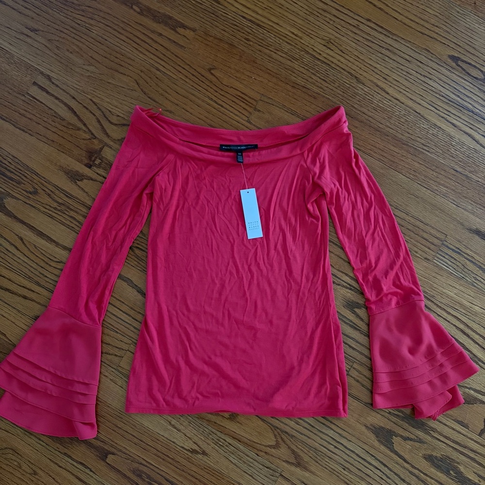 White House Black Market Off-Shoulder Red Bell-Sleeve Women's Top - XS